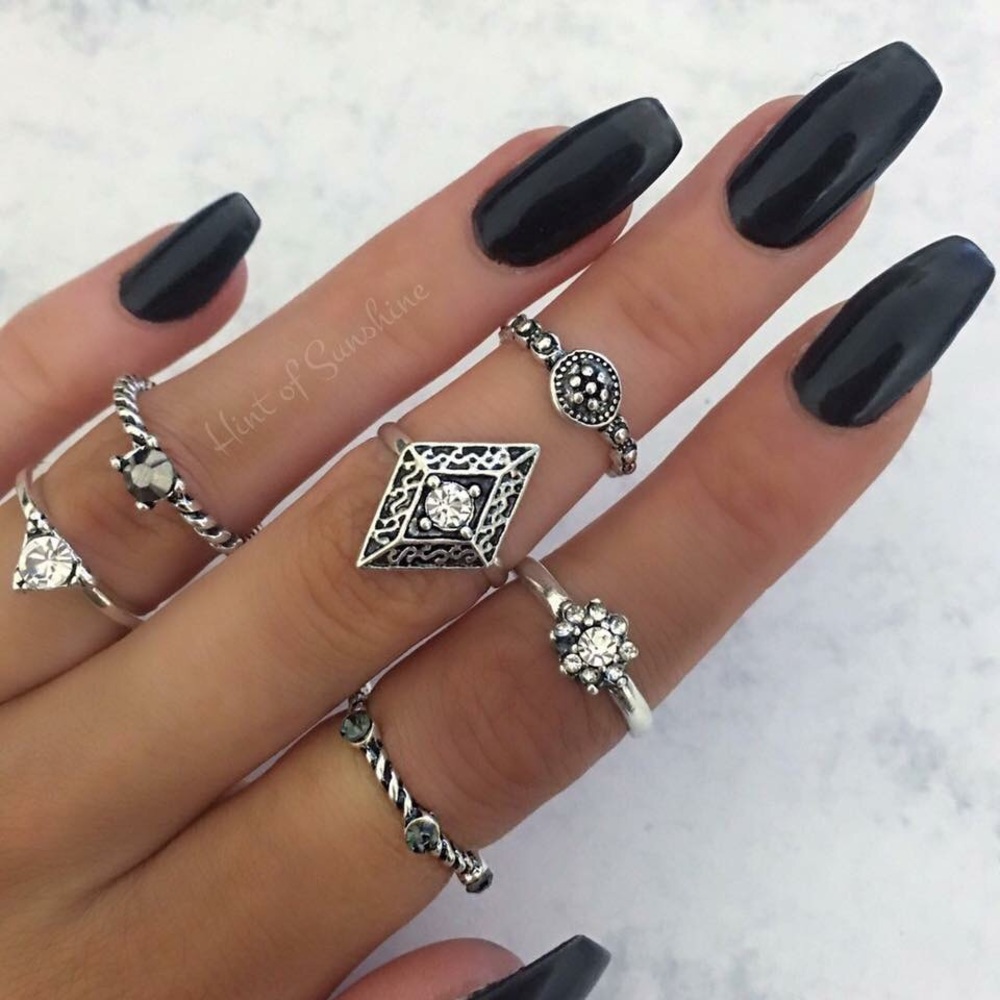 New Cute 6 Piece Silver Ring Set
